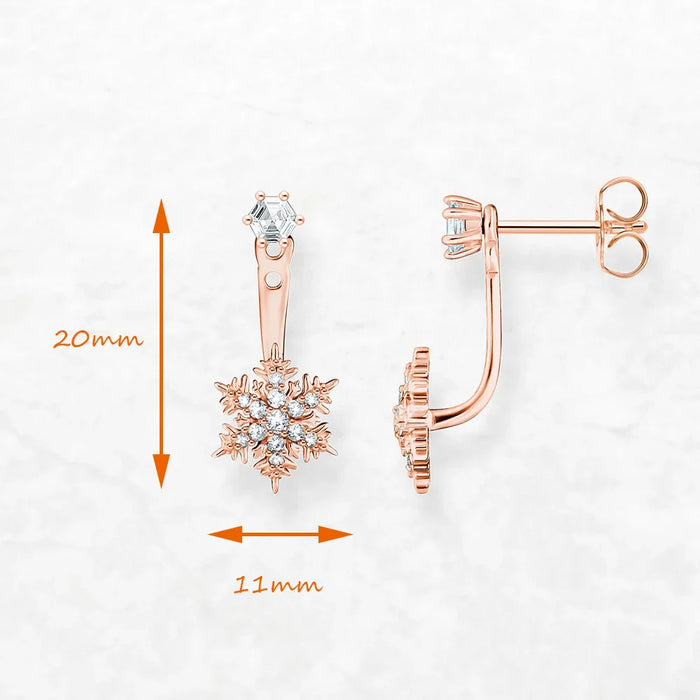 925 Sterling Silver Romantic Gift Snowflake Earrings Rose Gold Women