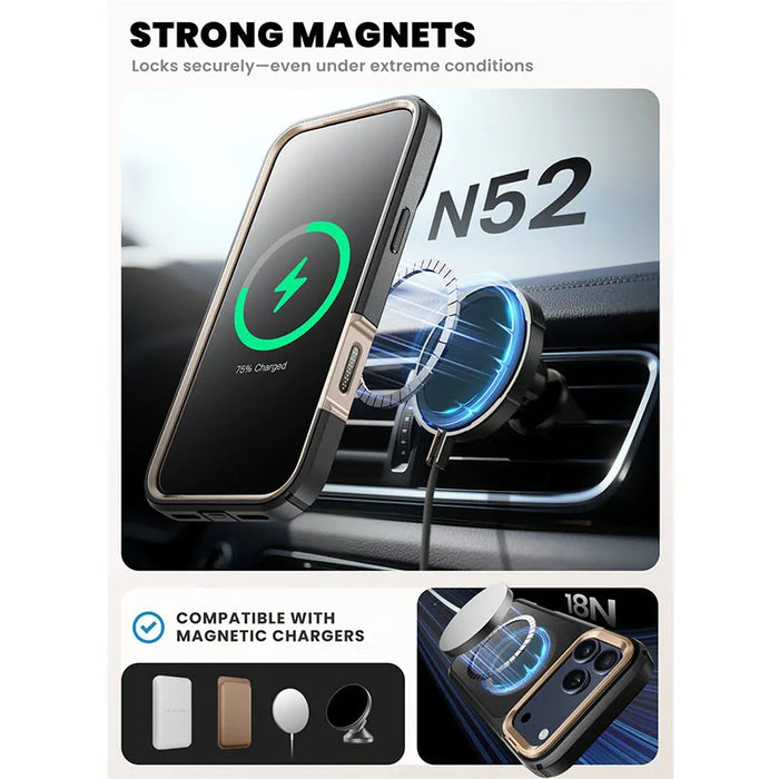 For Iphone 17 Pro Max 6.9 Inch Flip Full-Body Magnetic Phone Case With Tempered Glass Screen Protector & Stand