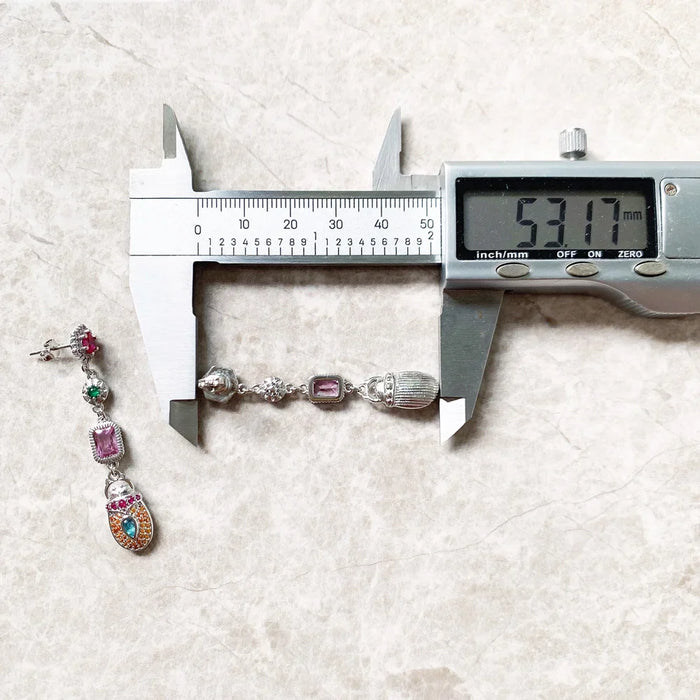 925 Sterling Silver Boho Scarab Earrings Colourful Drop Design Lucky For Women