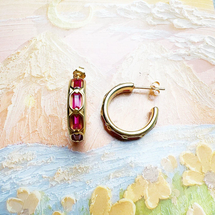 925 Sterling Silver Red Crocodilian Armor Hoop Earrings Europe Style Unisex Rebel