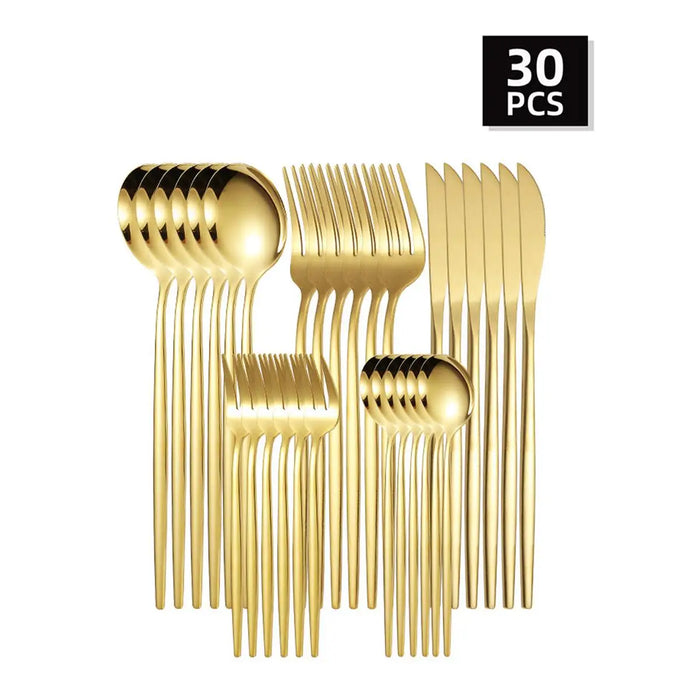 30 Piece Stainless Steel Cutlery Set With Steak Knives And Dessert Spoons