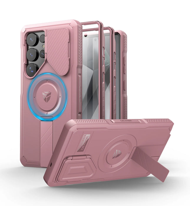 For Samsung Galaxy S25 Ultra Rugged Armor Shockproof Case With Built-In Sliding Camera Case Built-In Screen Protector Kickstand