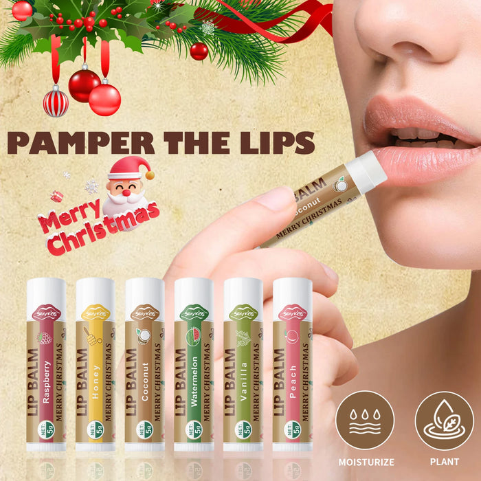 6 Piece Christmas Lip Balm Set Moisturizing Softening And Shiny Perfect Gift For Dry Lips