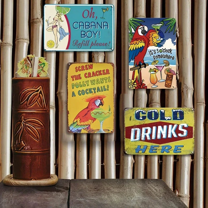 Outdoor Tiki Bar Signs Set 5 O'Clock & Cocktail