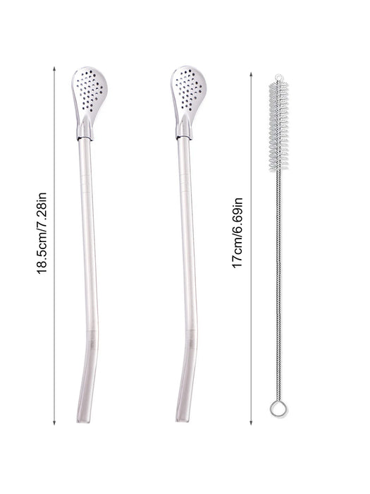 2 In 1 Stainless Steel Straw Spoon For Mixing Drinks