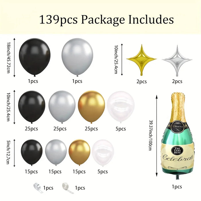 139Pcs Balloon Wreath Arch Set Champagne Bottle Foil Set For Birthday Anniversary Quinceanera Ball Decoration