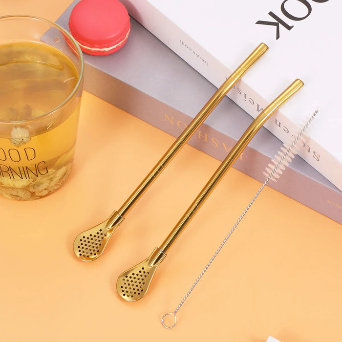 2 In 1 Stainless Steel Straw Spoon For Mixing Drinks