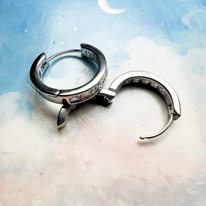 925 Sterling Silver Hinged Hoop Earrings With White Zircon Stones Romantic Gift For Women