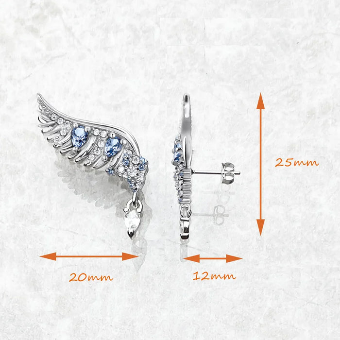925 Sterling Silver Blue Stone Phoenix Wing Ear Studs