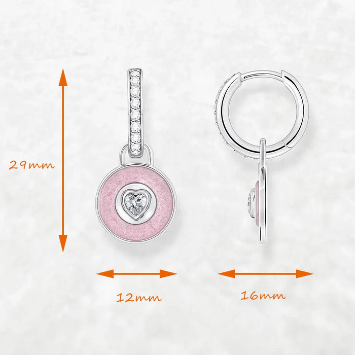 925 Sterling Silver Romantic Gift Pink Heart Hoop Earrings Real Fine Jewelry For Women Love