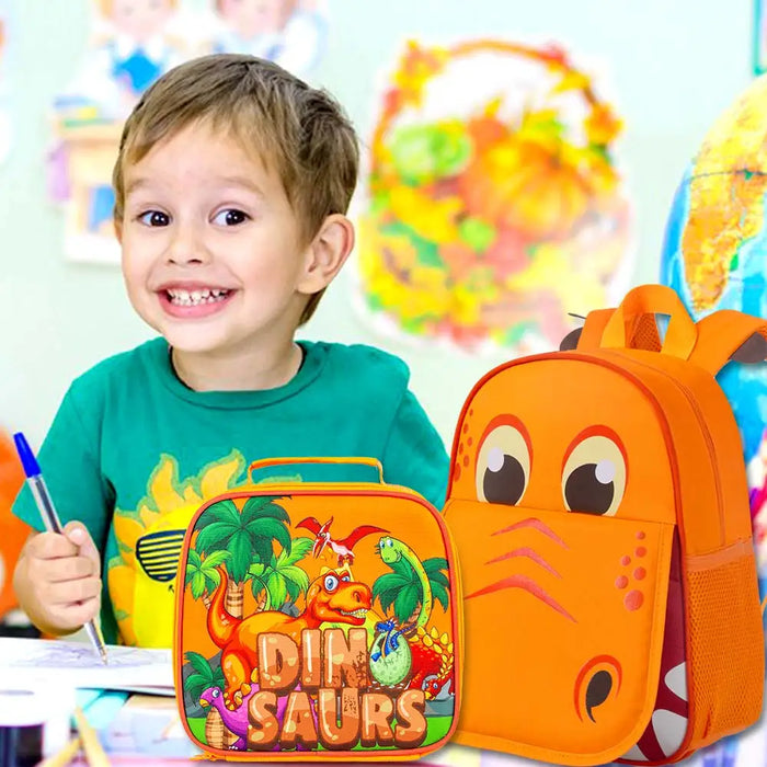 3 Piece Dinosaur Backpack Lunch Box Set For Boys 12 Preschool Bookbag