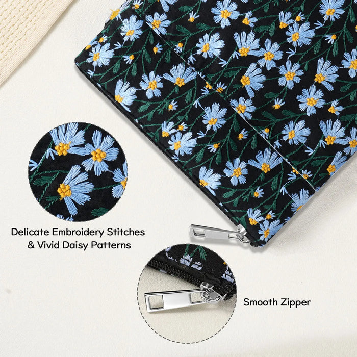 For Ipad A16 11Th Gen 11 Inch / 10Th Gen 10.9 6 Inch Kindle / Kobo 9-11 Inch Embroidered Daisy Padded Carrying Case Protective Tablet Sleeve