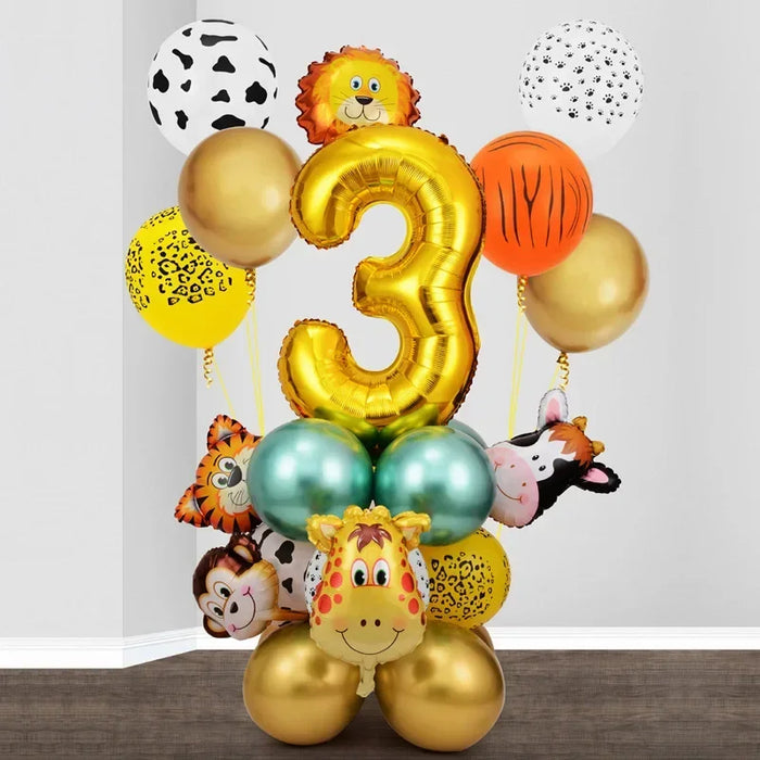 27Pcs Animal Balloons Gold Digital Balloons Jungle Animal Themed Birthday Party Decorate Anniversary Party