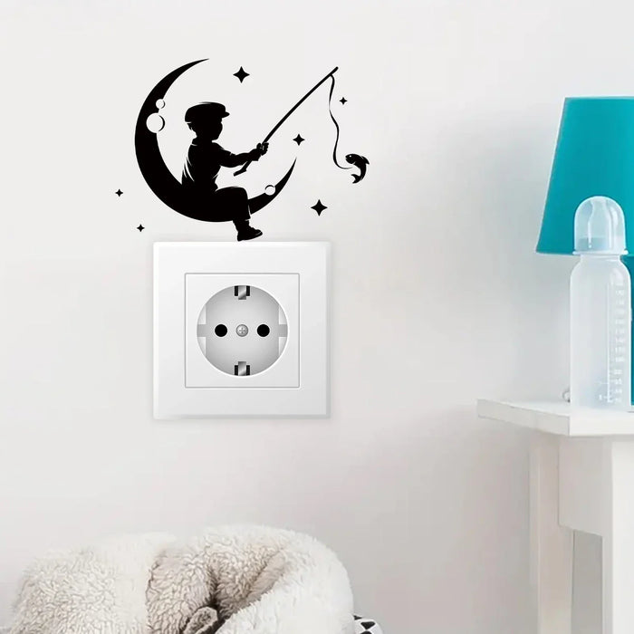Removable Moon Fishing Wall Stickers For Room Decor