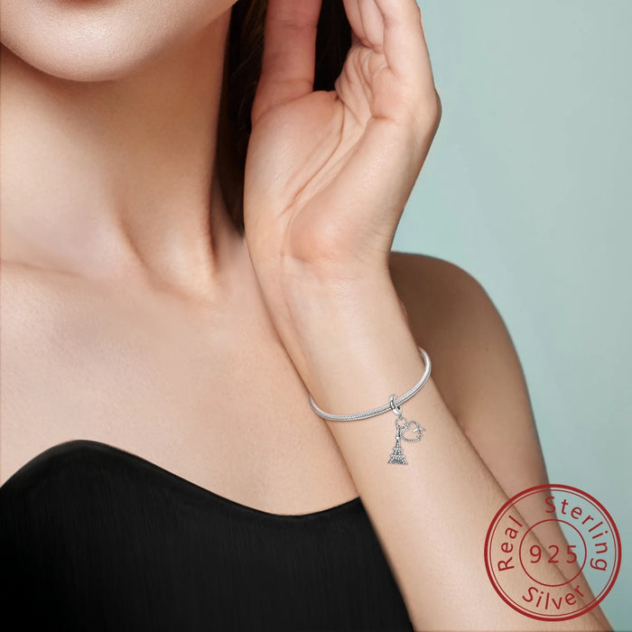 925 Sterling Silver Love In Paris Airplane Travel Charm Fits Bracelet Diy Gift For Women