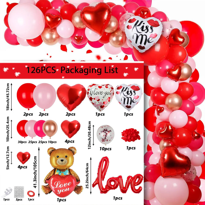 40 / 59 / 60 / 121 / 126Pcs Teddy Bear Red Heart Party Balloon Set Suitable For Valentine'S Day Mother'S Day Wedding Party Decoration
