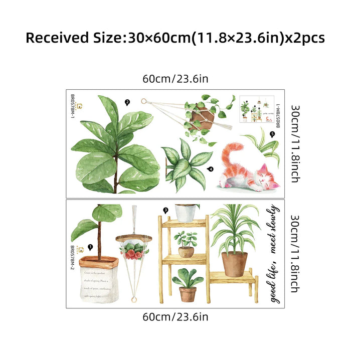 Colourful Cat Plant Wall Stickers For Kids Room Decor