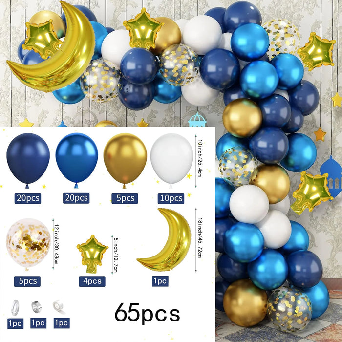 65Pcs Blue Balloon Garland Arch Set Suitable For Birthday Parties Anniversary Celebrations Ramadan And Other Festive Decorations