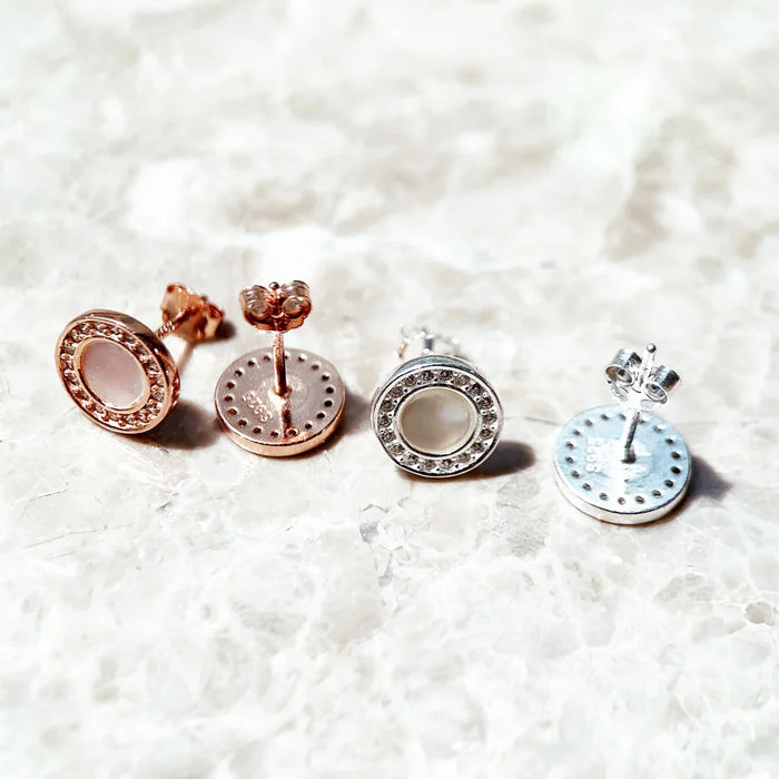 925 Sterling Silver Romantic Round Shell Studs Earrings For Women