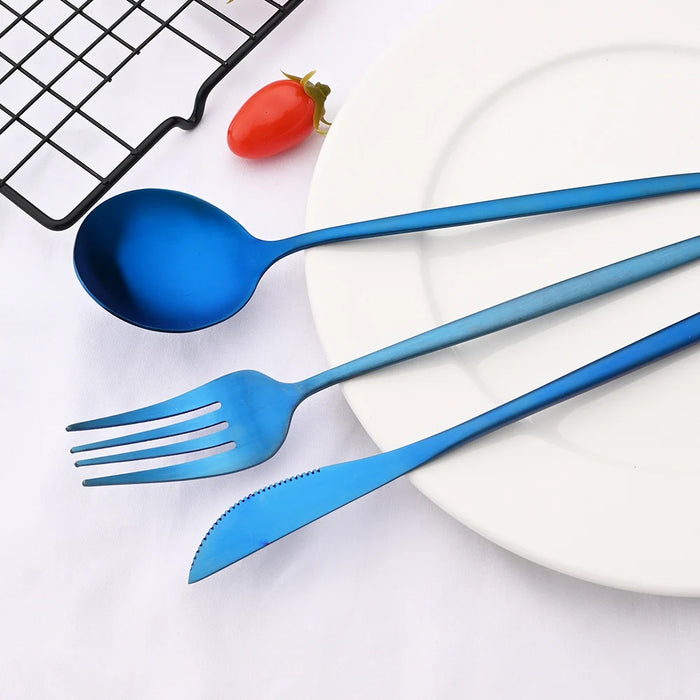 24 Piece Black Stainless Steel Flatware Set For Home Dining