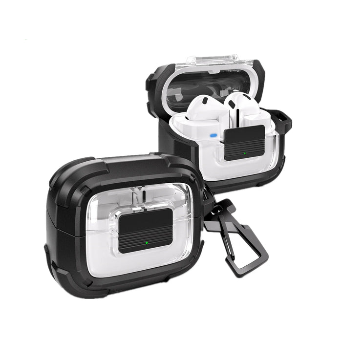 For Samsung Galaxy Buds3 Pro Shockproof Clear Protective Rugged Bumper Case With Secure Lock Carabiner Keyring