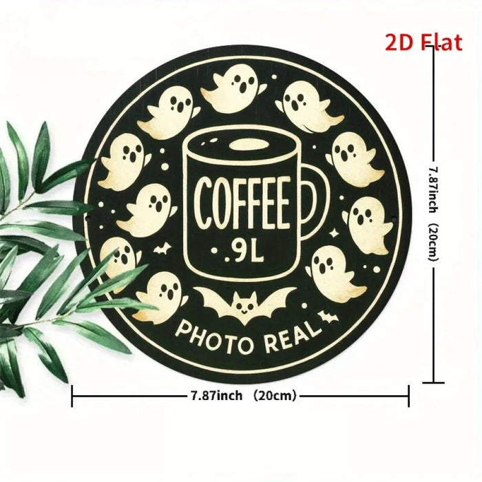 2D Flat Retro Round Iron Sign Coffee & Ghosts For Bedroom / Dining Room