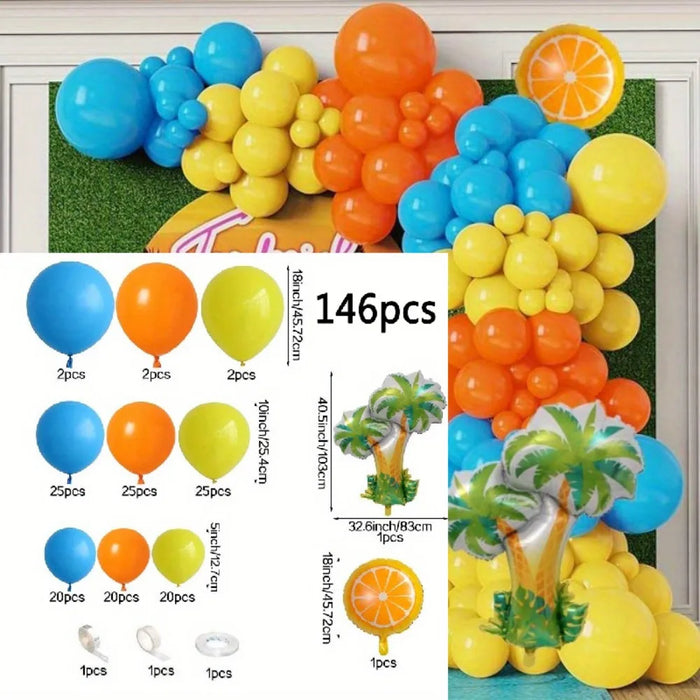 146 Pcs Orange Summer Arch Balloon Set Orange Tree Shaped Aluminum Film Balloon For Pool Party Birthday Party Etc