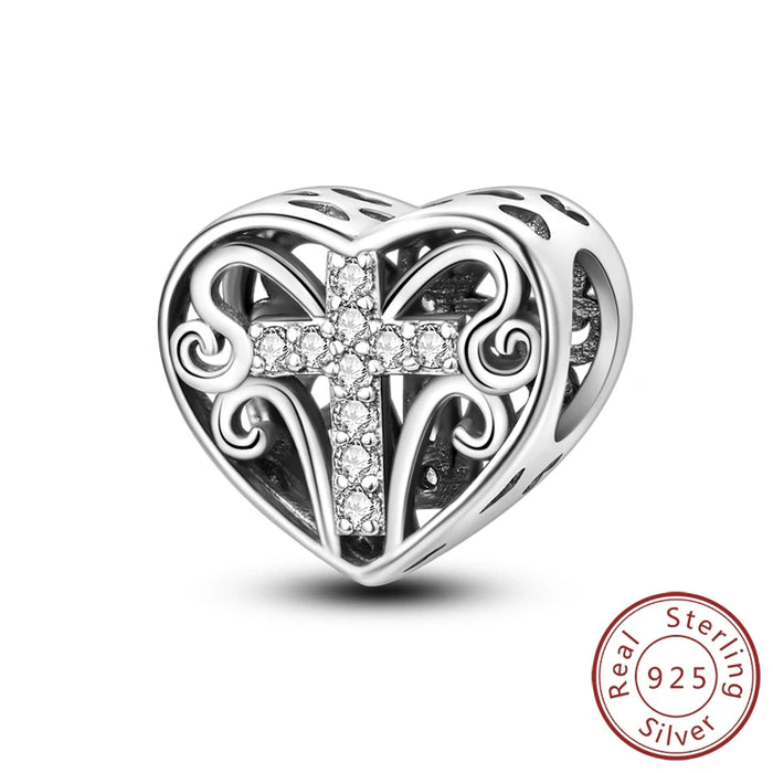 925 Sterling Silver Heart Charm Pendant Fits Bracelets Diy Party Jewelry