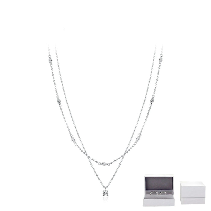 925 Sterling Silver Dazzling Double Layer Moissanite Pendant Necklace