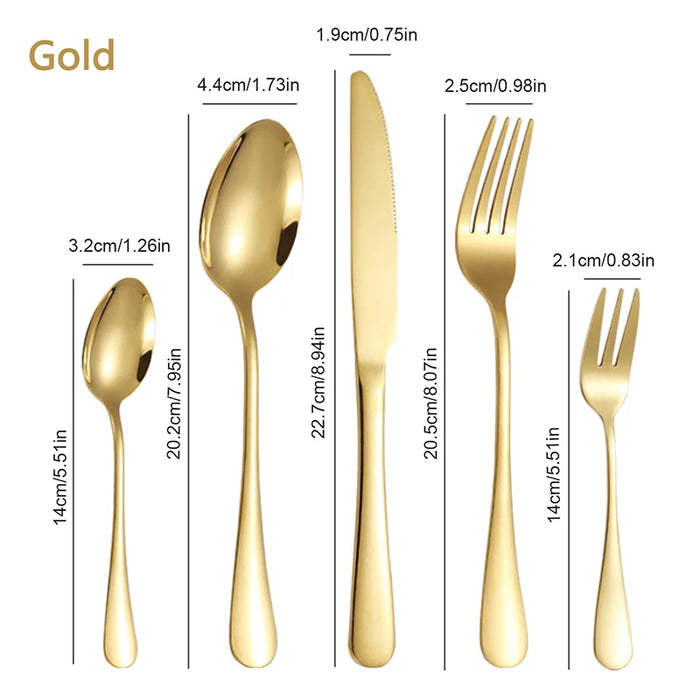 6 / 30 Piece Golden Stainless Steel Tableware Set For Hotels