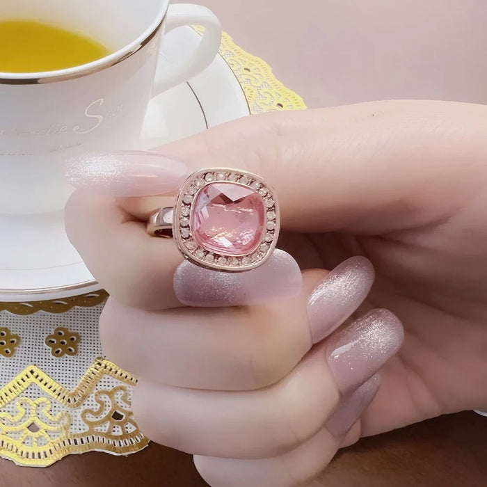 925 Sterling Silver Europe Style Pink Zirconia Ring Rose Gold Colour Fine Jewerly For Women