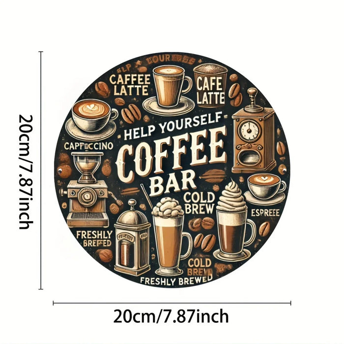 Rustic Coffee Bar Sign Circular Wall Art For Home Garden & Cafe