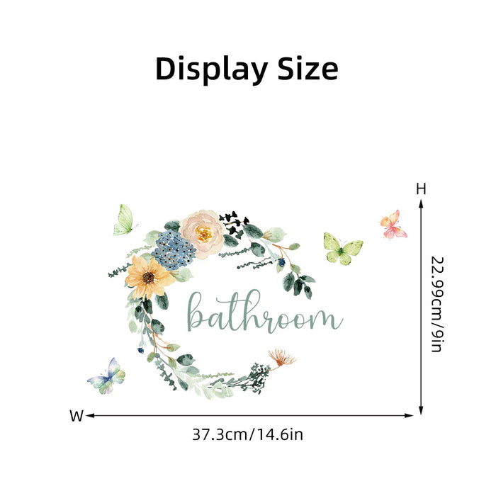 Watercolour Flower Wreath Butterfly Wall Stickers For Bathroom Decor