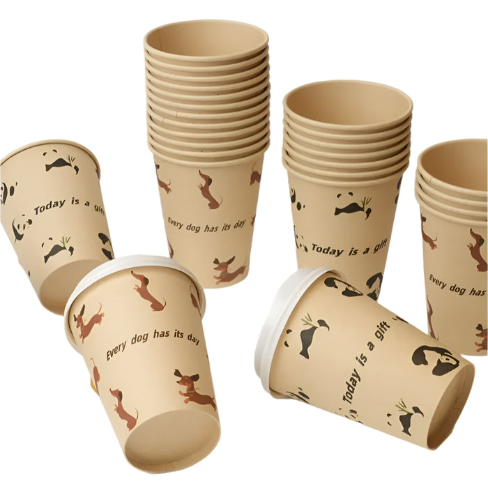25 Pack 12Oz Eco Friendly Paper Coffee Cups With Lids Cute Panda Design Disposable Takeout Drinkware