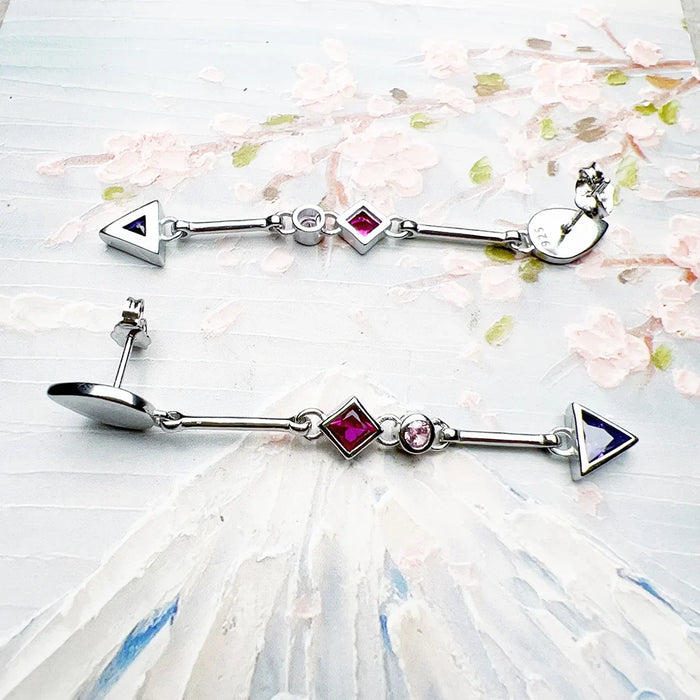 925 Sterling Silver Boho Geometric Drop Earrings In Multicolour Stone Europe Style Karma Good Fine Jewelry For Women