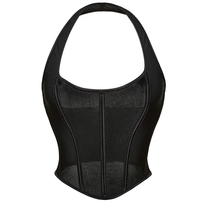 Transparent Lace-Up Corset Vest Plus Size Bustier With Elastic Back