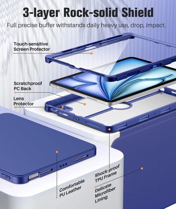 For Ipad Air 11 Inch Case 7Th / 6Th Generation M3 / M2 2025 / 2024 Ipad Air 5Th / 4Th 10.9 Inch 2022 / 2020 Case With Pencil Holder