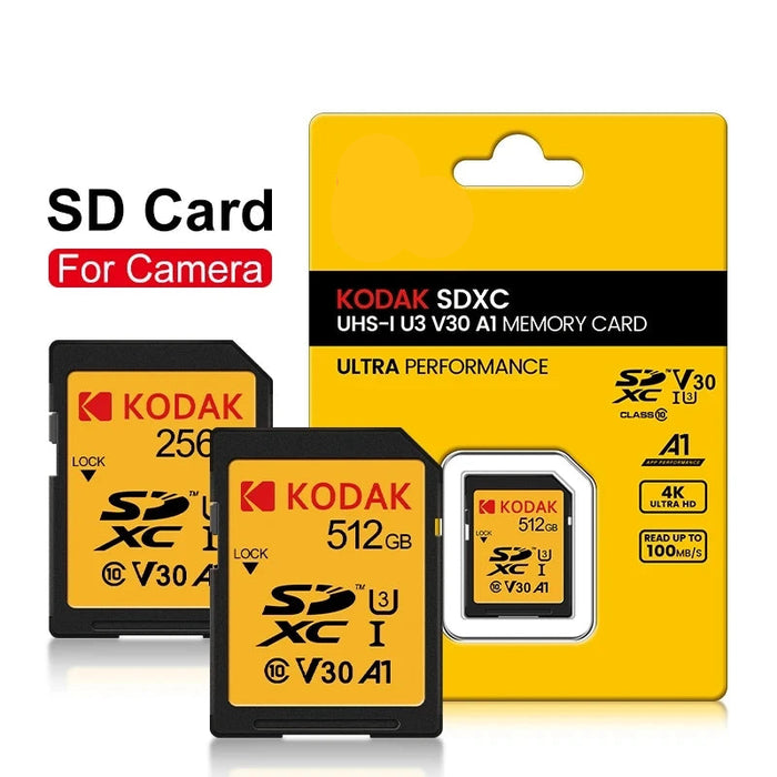 Kodak High Speed 100mb/s Sd Cards 256gb 128gb 64gb For Camera 4k Hd Slr Dv C10 A1 U3 V30 Uhs I