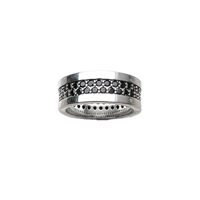 925 Sterling Silver Classic Black Zirconia Band Ring Europe Style Fine Jewelry Men & Women