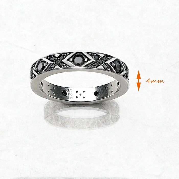 925 Sterling Silver Ethnic Style Ring Black Asian Ornament Fine Jewelry For Women & Men