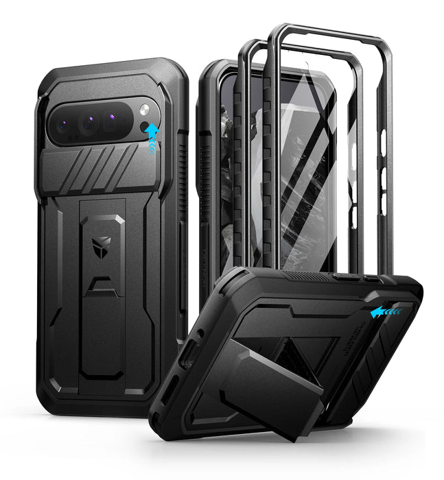 For Google Pixel 9 Pro Xl Full Body Rugged Armor Shockproof Case With Camera Case And Built-In Screen Protector Kickstand