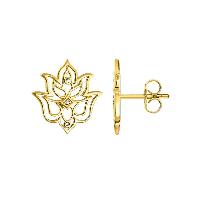 925 Sterling Silver Vintage Gold Lotus Stud Earrings