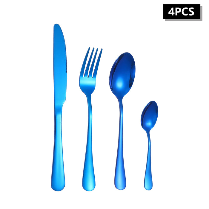 4 / 6 / 16 / 24 Piece Stainless Steel Cutlery Set Blue Handles