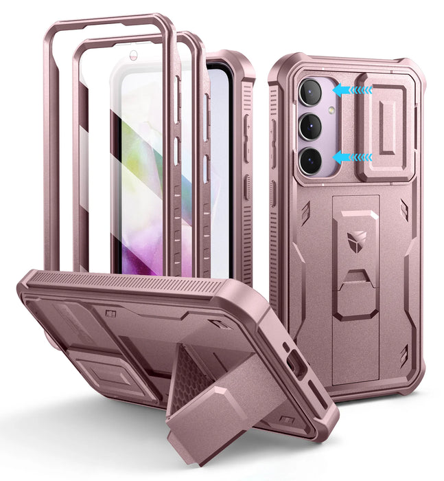For Samsung Galaxy A35 5G Full-Body Rugged Holster & Kickstand Shockproof Case With Built-In Screen Protector Camera Case