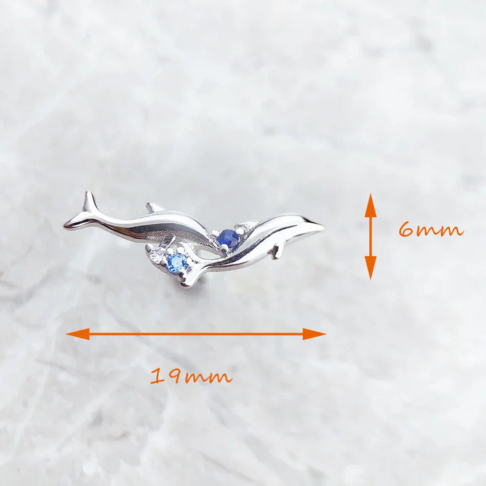 925 Sterling Silver Blue Stone Dolphin Ear Climbers