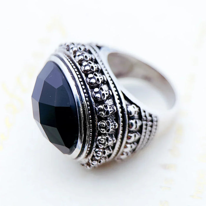 925 Sterling Silver Black Oval Cz Skull Skeleton Cocktail Ring Men & Women
