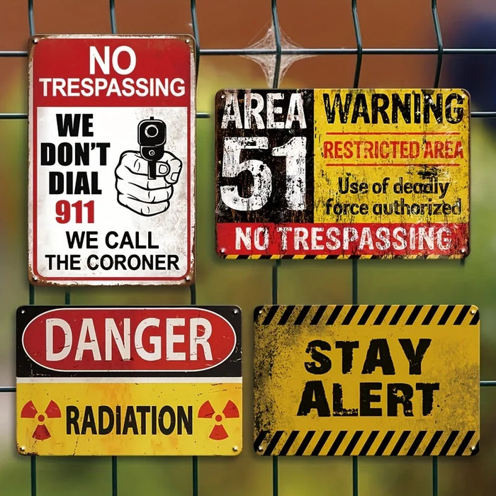 Retro Area 51 No Trespassing Metal Sign Set 4Pcs