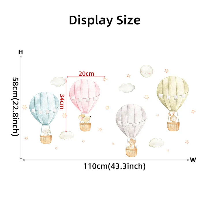 4Pc Watercolour Hot Air Balloon Wall Stickers For Kids Room Decor