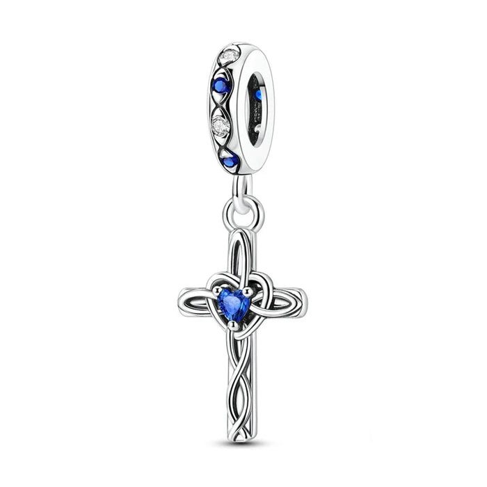 925 Sterling Silver Blue Cross Pendant Fits Pan Bracelet Diy Gift