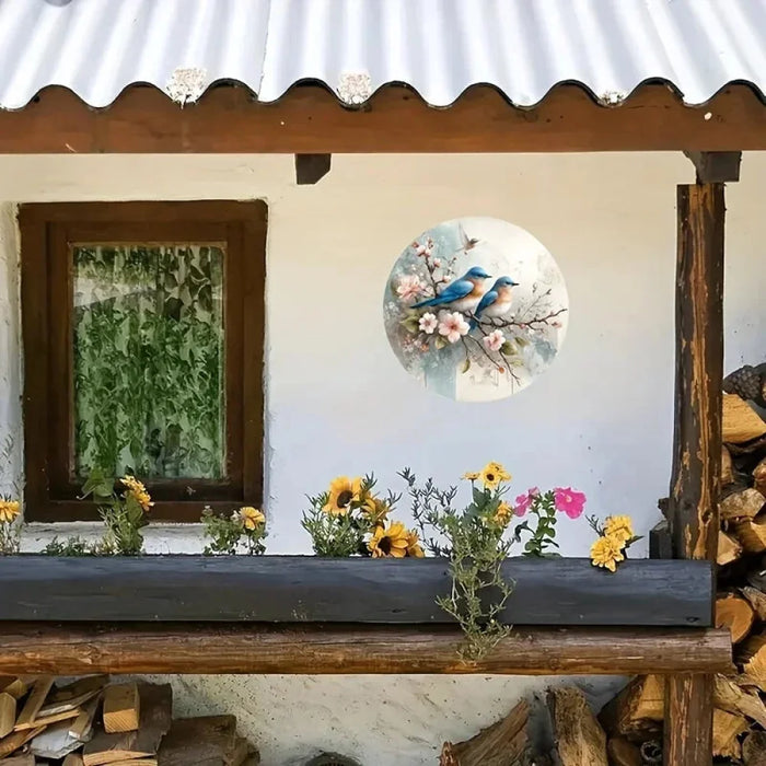 8 Round Metal Sign Birds On Cherry Blossom Home Decor